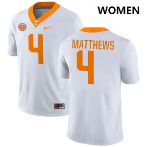 Womens Mike Matthews White Tennessee Volunteers #4 College Football Replica Jerseys 383942-996