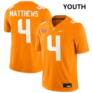 Youth Mike Matthews Tennessee Orange Tennessee Volunteers #4 College Football 2025 Jersey 880164-342