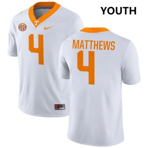 Youth Mike Matthews White Tennessee Volunteers #4 College Football 2025 Jerseys 835552-284